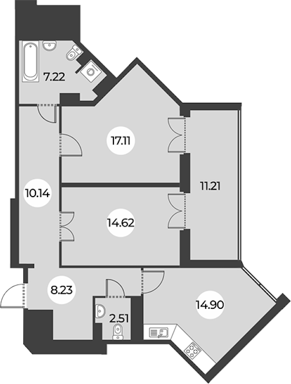 2-комнатная квартира 80.34 м², 14/24 эт., ЖК «Огни Залива»